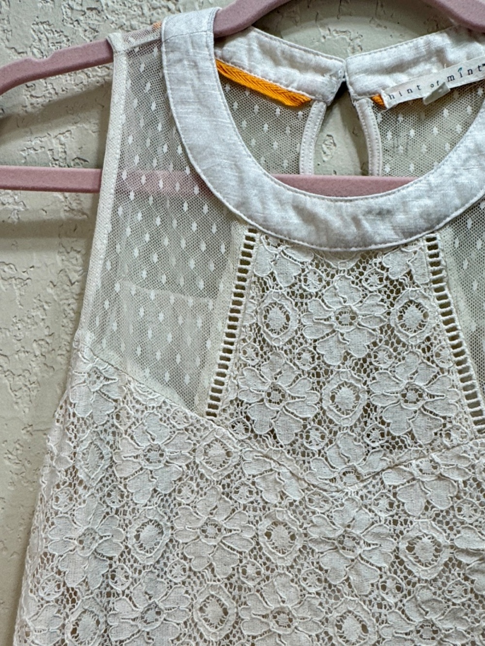 Hint of Mint Sleeveless Lace Mesh Peplum Tank Top Ivory Medium Boho Feminine - Picture 8 of 12